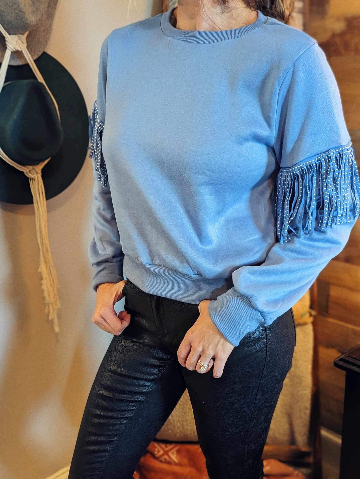 Rhinestone and Fringe Sweater