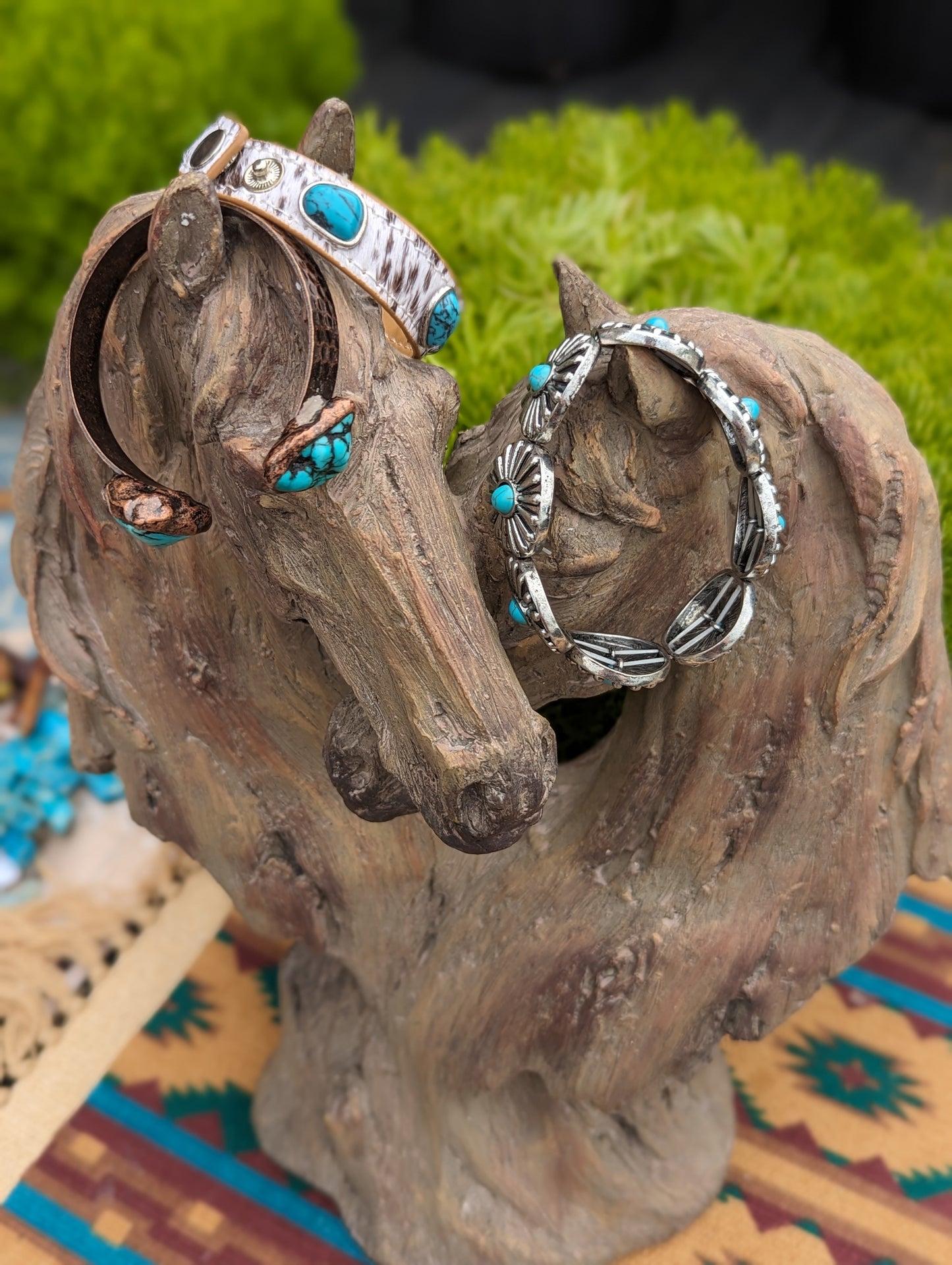 Cowhide Cuffed Stone Bracelet