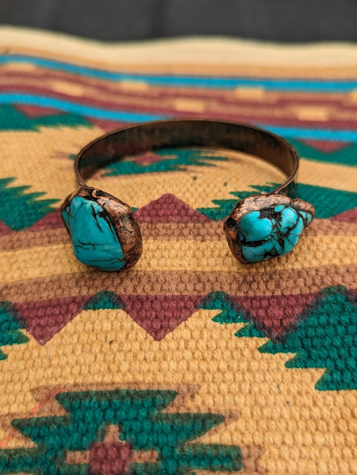 Natural Turquoise Cuff Bangle Bracelet in Copper