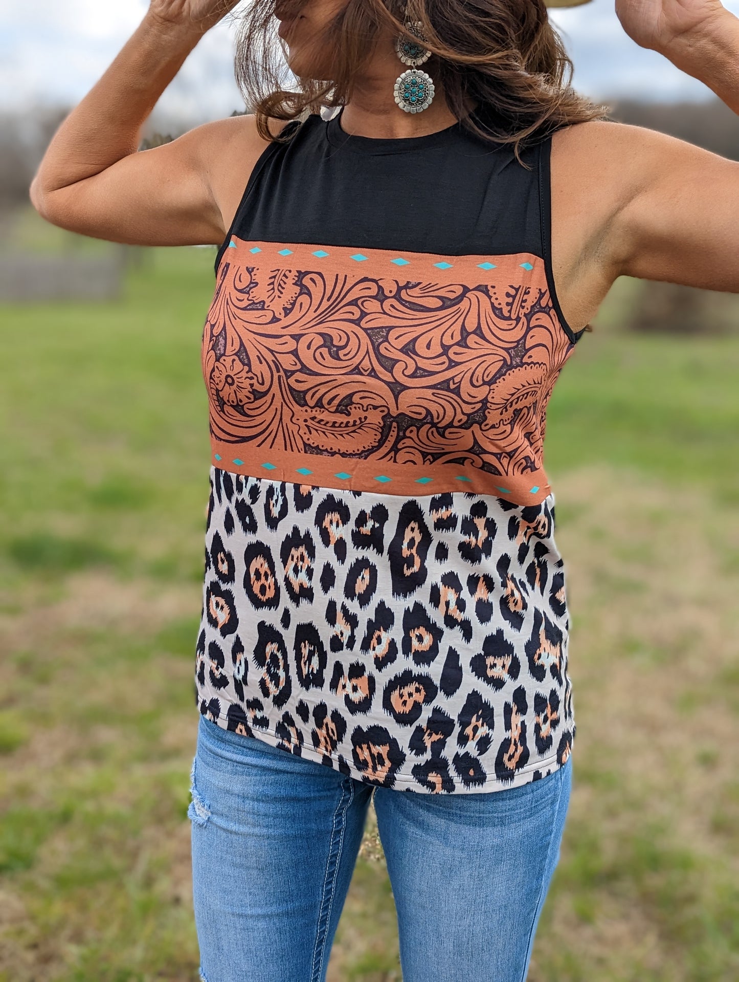 Saratoga Sleeveless Tooled Leather Tank