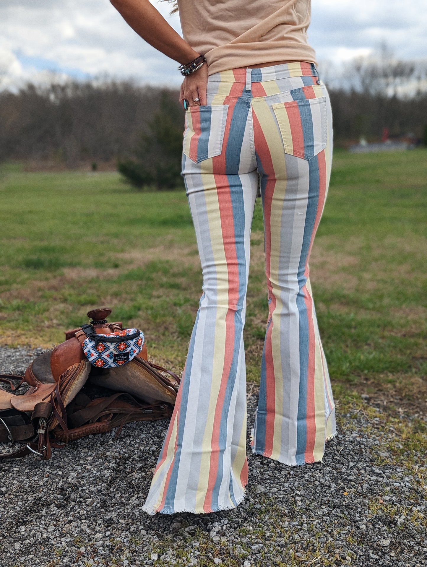 Dakota Striped Bellbottom Jeans