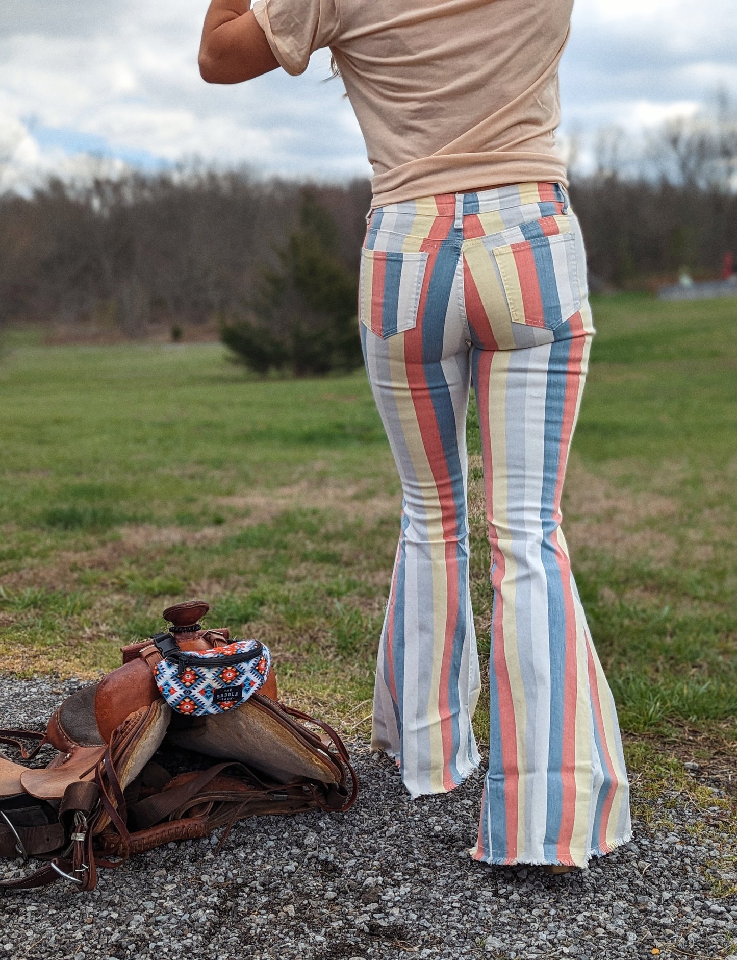 Dakota Striped Bellbottom Jeans