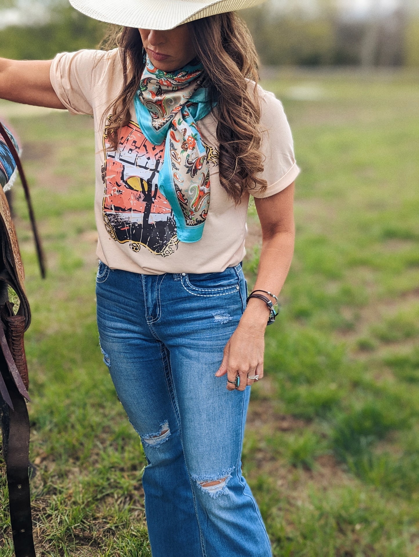 Longhorn Sequin Flare Distressed Jean